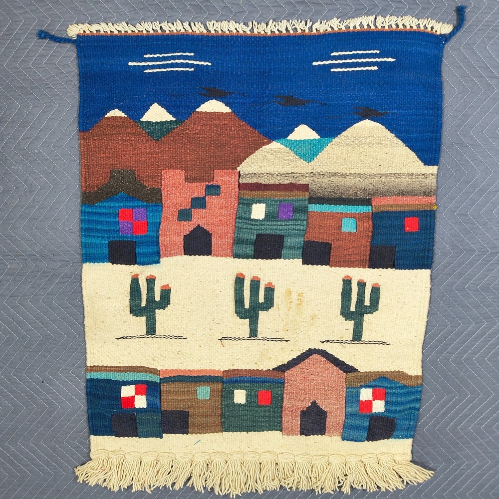 Vintage Southwestern Tapestry Wall‎ Hanging Desert Pueblo Cactus Handwoven 38x28 - Picture 2 of 9
